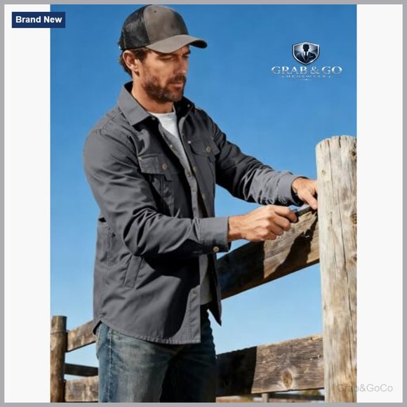 Men's Flannel Lined Shirt Jacket Snap Button Western Rugged Outdoor - Picture 3 of 7